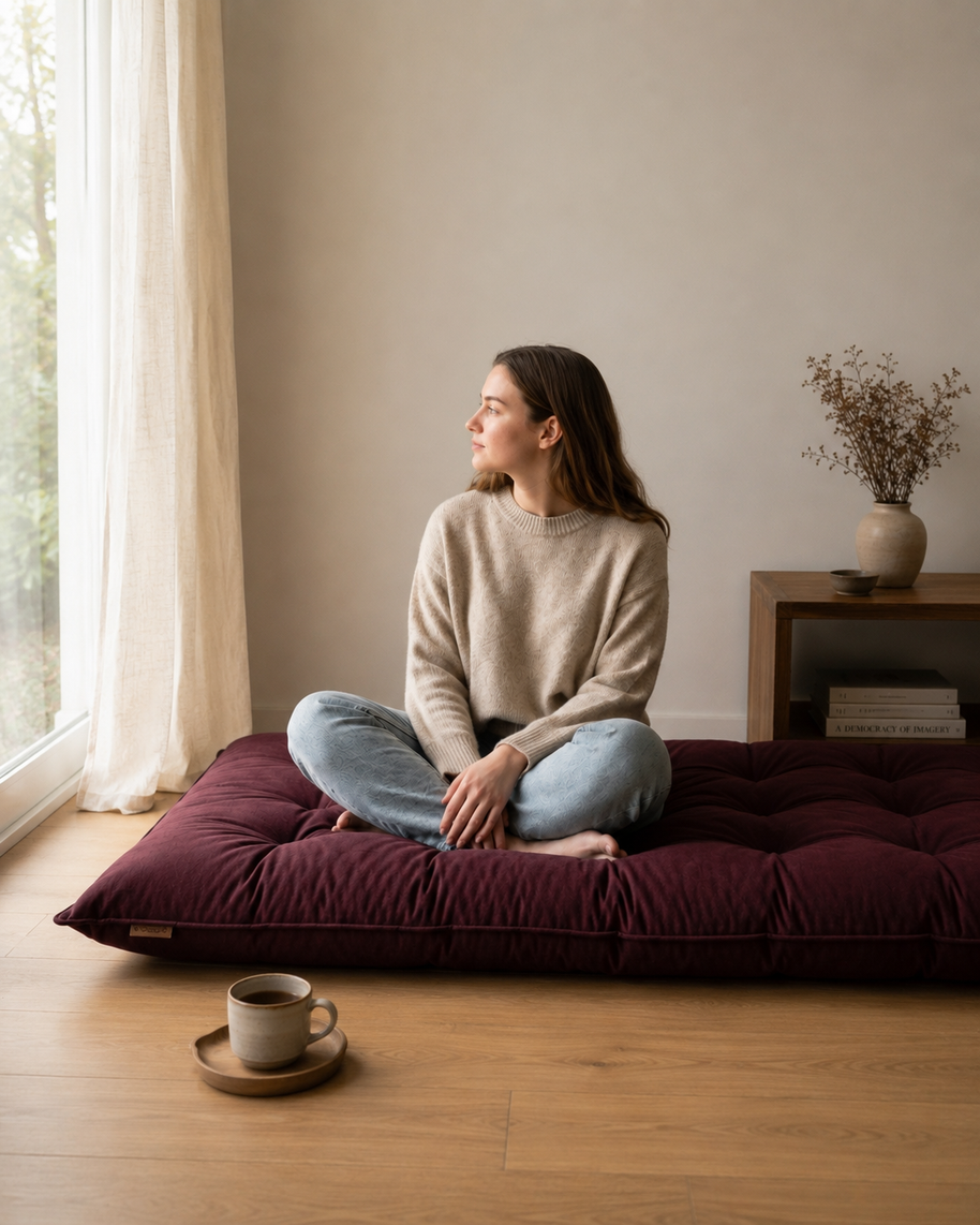 Velvet Floor Mattress - Maroon