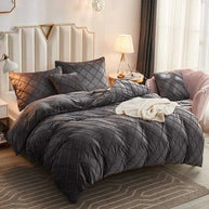 Cross Pleated Duvet Set Velvet - King / Dark Grey