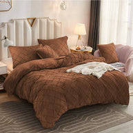 Cross Pleated Duvet Set Velvet - King / Brown