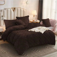 Cross Pleated Duvet Set Velvet - King / Chocolate