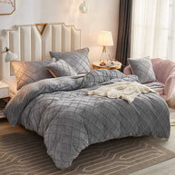 Cross Pleated Duvet Set Velvet - King / Grey