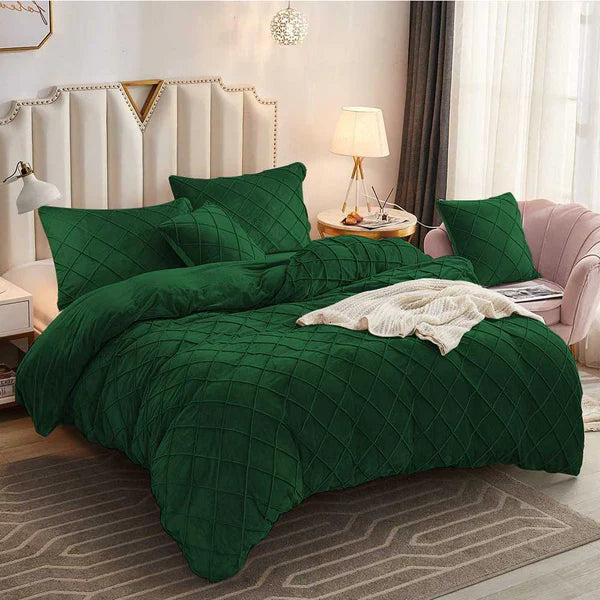 Cross Pleated Duvet Set Velvet - King / Green