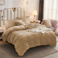 Cross Pleated Duvet Set Velvet - King / Beige