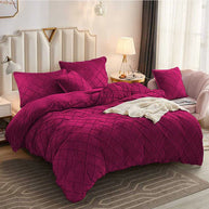 Cross Pleated Duvet Set Velvet - King / Pink