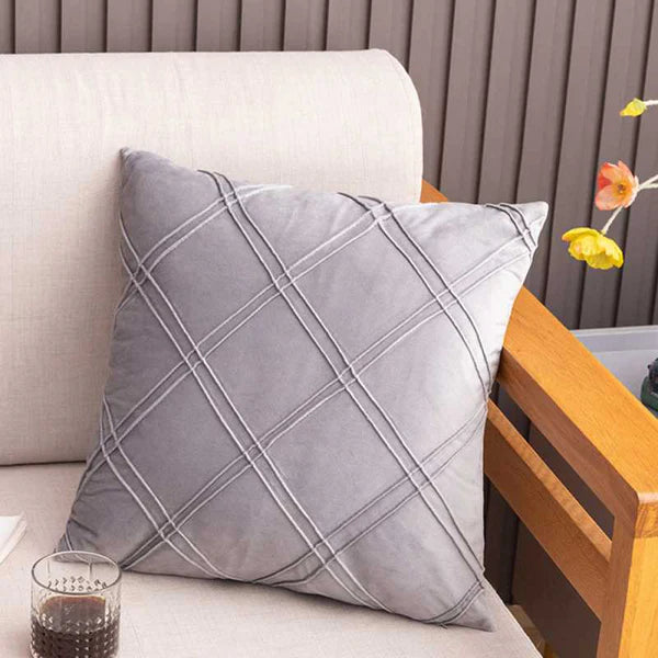 Crosshatch Cushion (Pair) - Cover only / Light Grey