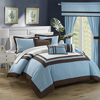 Embellish Patch Pleated Duvet - Sky & Brown