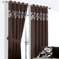 Floral Velvet Curtain - Brown & White