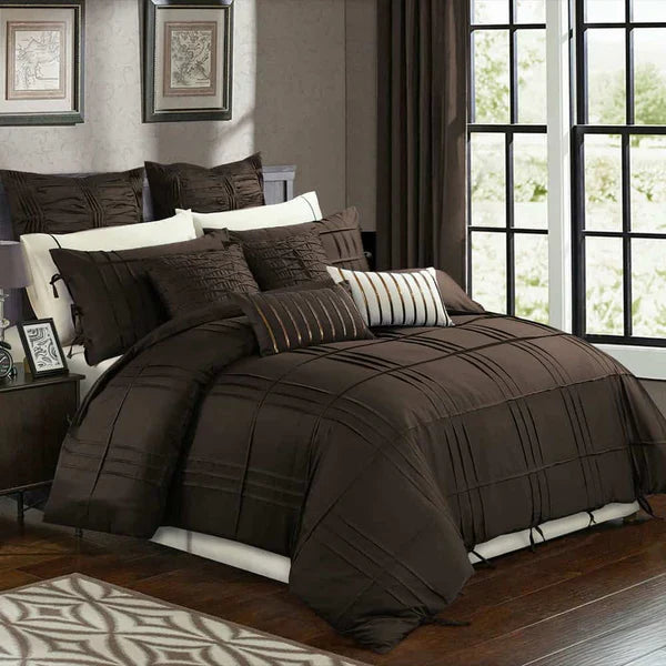 Luxury Box Pleated Duvet Set - King / Brown