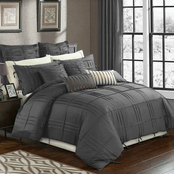 Luxury Box Pleated Duvet Set - King / Grey