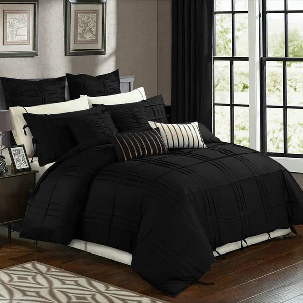 Luxury Box Pleated Duvet Set - King / Black