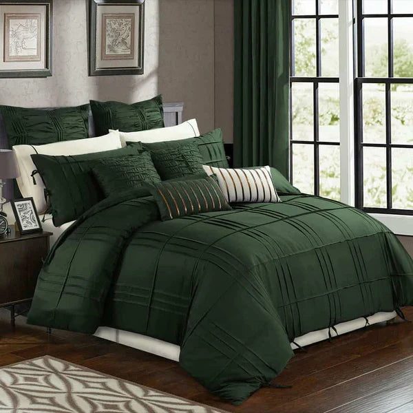 Luxury Box Pleated Duvet Set - King / Green