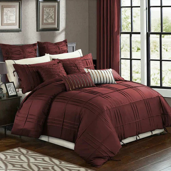 Luxury Box Pleated Duvet Set - King / Maroon