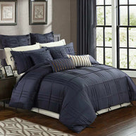 Luxury Box Pleated Duvet Set - King / Navy Blue