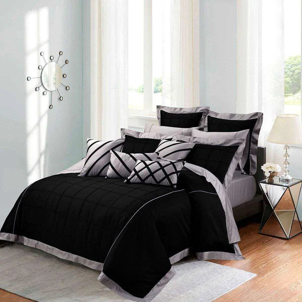 Luxury Box Pleats Duvet - Dual Tone - King / Black & Grey