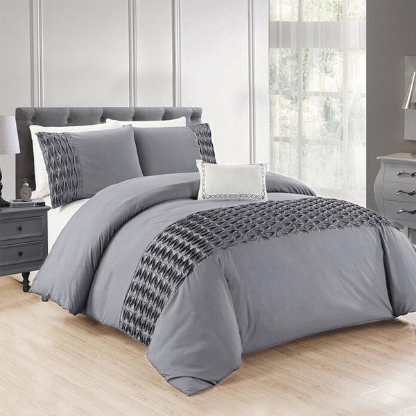 Luxury Twisted Pleated Duvet Set - King / Grey