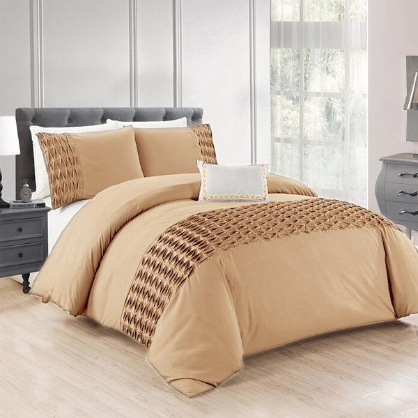 Luxury Twisted Pleated Duvet Set - King / Beige