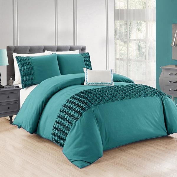 Luxury Twisted Pleated Duvet Set - King / Teal