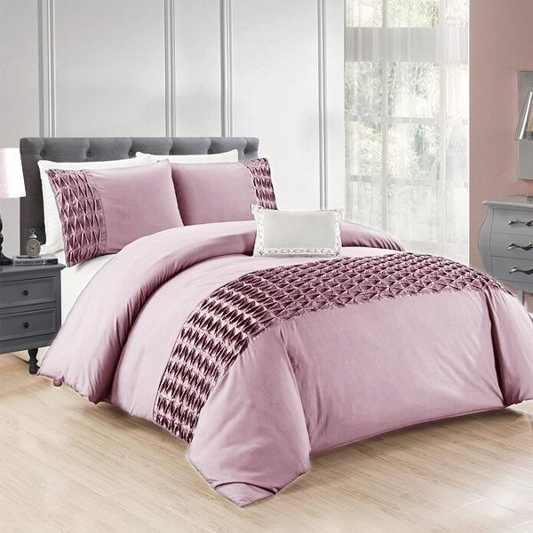 Luxury Twisted Pleated Duvet Set - King / Light Grey