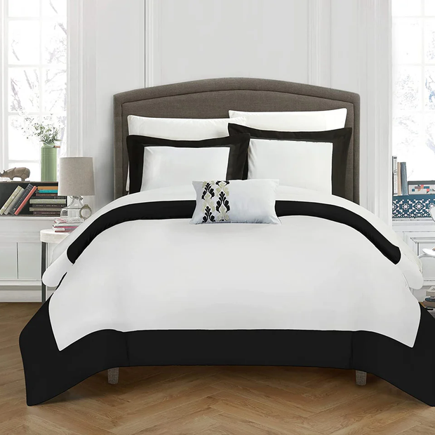 Still Edge Duvet Set - King / White & Black