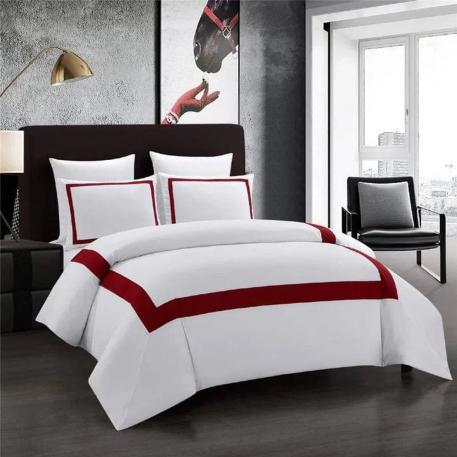 Still Edge Duvet Set - King / White & Red