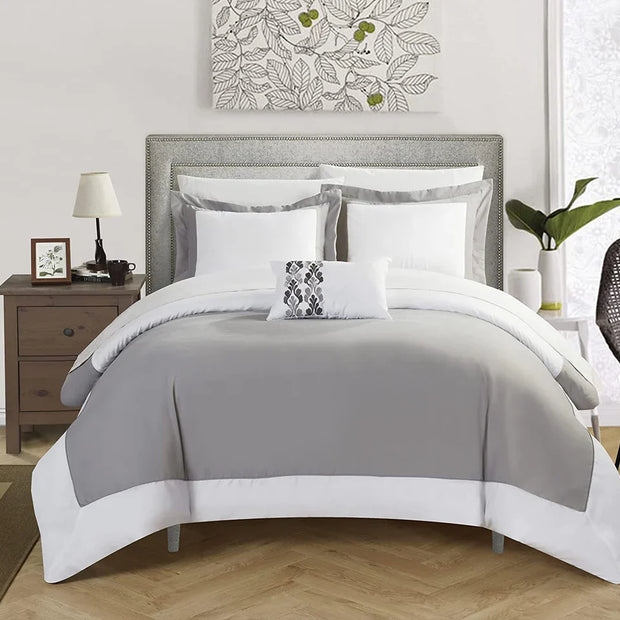 Still Edge Duvet Set - King / White & Grey