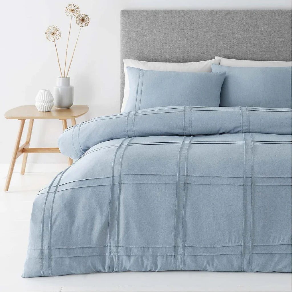 New Luxury Box Pleated Duvet Set - King / Sky Blue