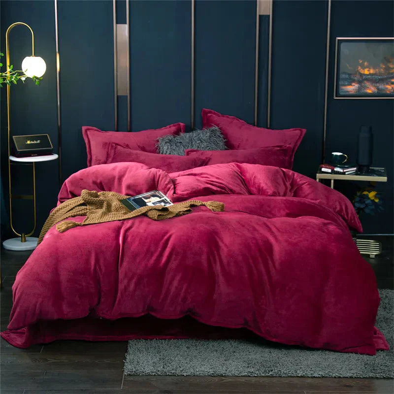 Plain Duvet Set Velvet - King (6 pcs) / Maroon