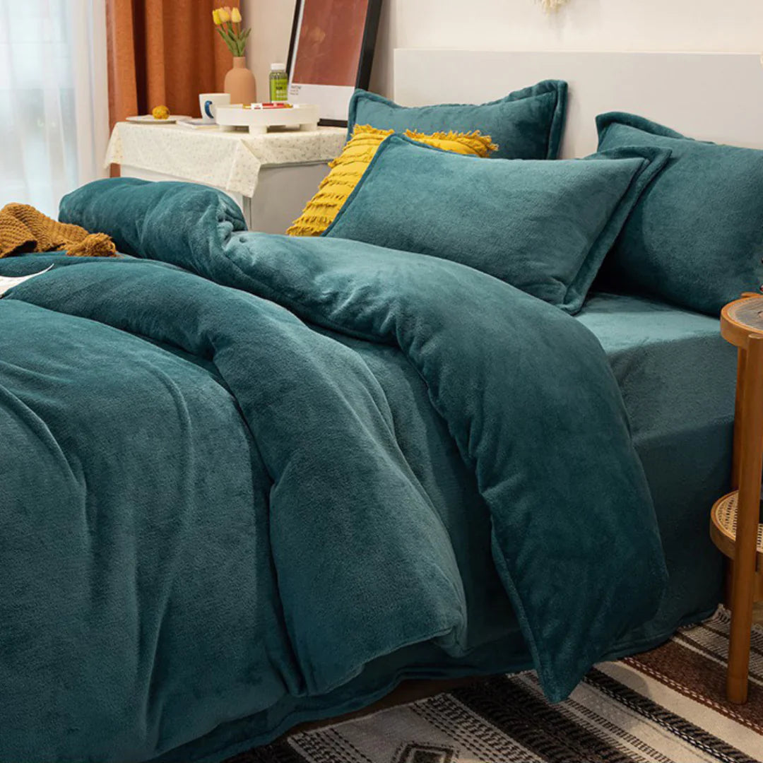 Plain Duvet Set Velvet - King (6 pcs) / Teal