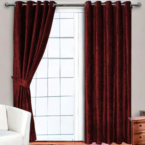 Plain Velvet Curtain - Maroon