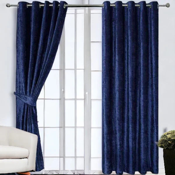 Plain Velvet Curtain - Blue