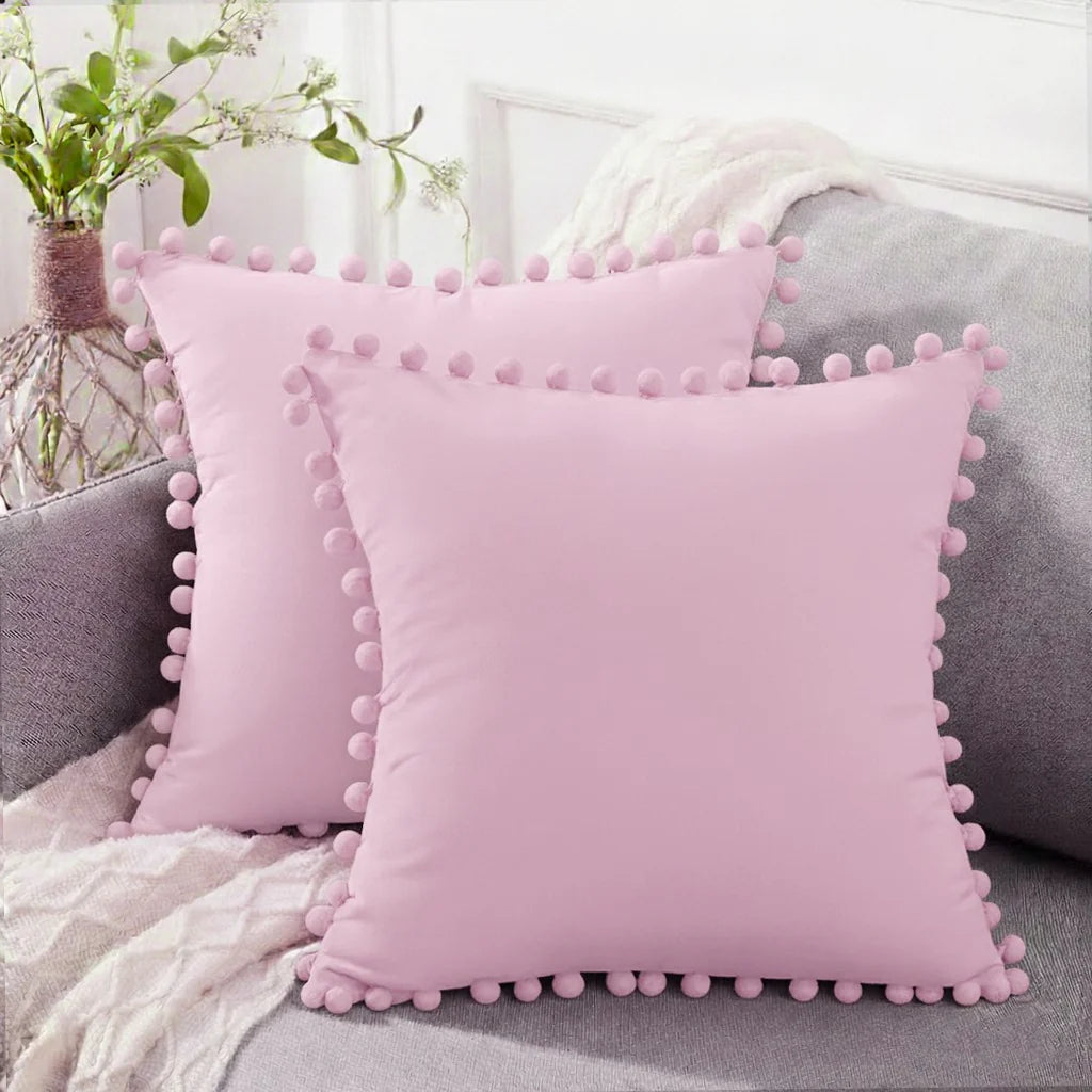 Pom Trim Cushion (Pair) - Pink / Cover only