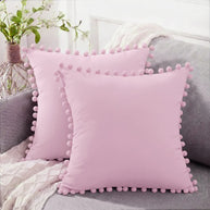 Pom Trim Cushion (Pair) - Pink / Cover only