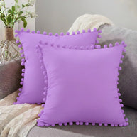 Pom Trim Cushion (Pair) - Purple / Cover only