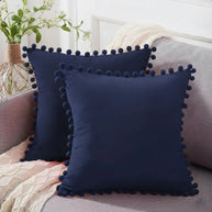Pom Trim Cushion (Pair) - Navy / Cover only