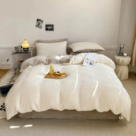 Reversible Duvet Set Velvet - King (6 pcs) / white & beige