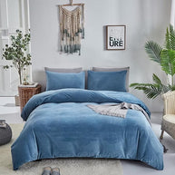 Reversible Duvet Set Velvet - King (6 pcs) / Lake Blue & Grey