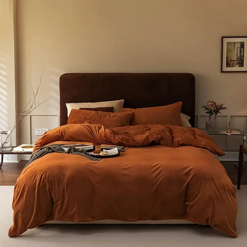 Reversible Duvet Set Velvet - King (6 pcs) / Caramel Brown
