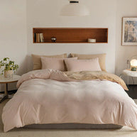 Reversible Duvet Set Velvet - King (6 pcs) / Off White & Beige