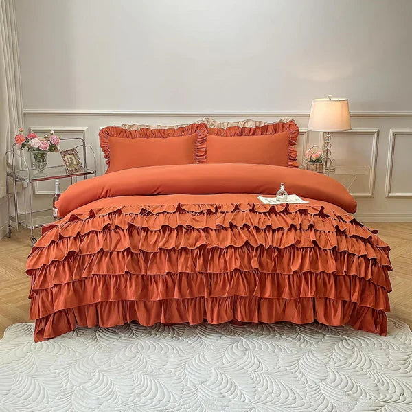 Ruffle Duvet Set - 3 pcs - Orange