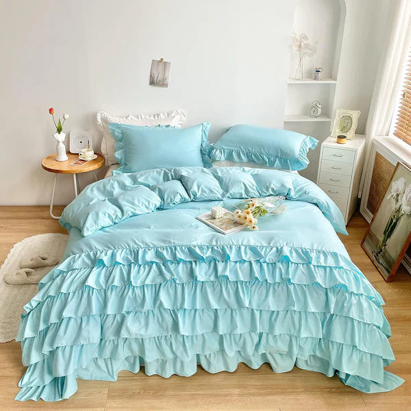Ruffle Duvet Set - 3 pcs - Sky Blue