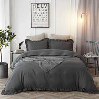 Ruffle Edge Duvet Set - 3 pcs - Dark Grey