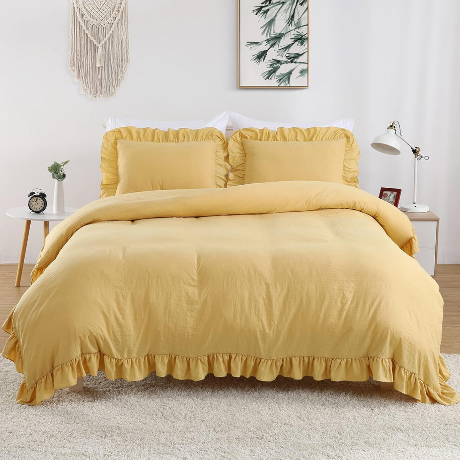 Ruffle Edge Duvet Set - 3 pcs - Yellow