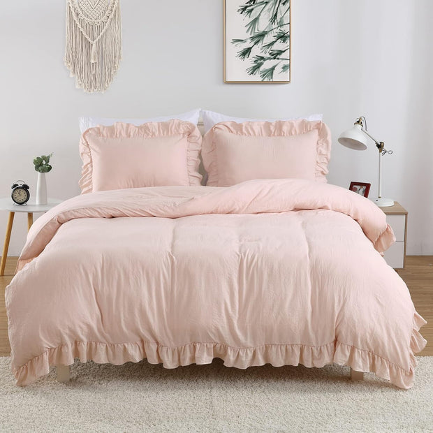 Ruffle Edge Duvet Set - 3 pcs - Pink