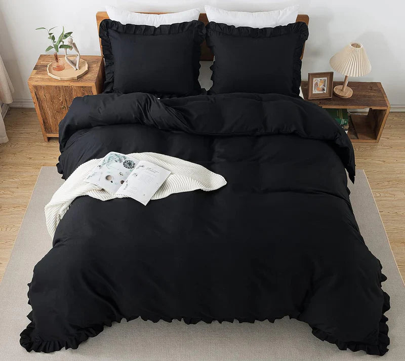 Ruffle Edge Duvet Set - 3 pcs - Black