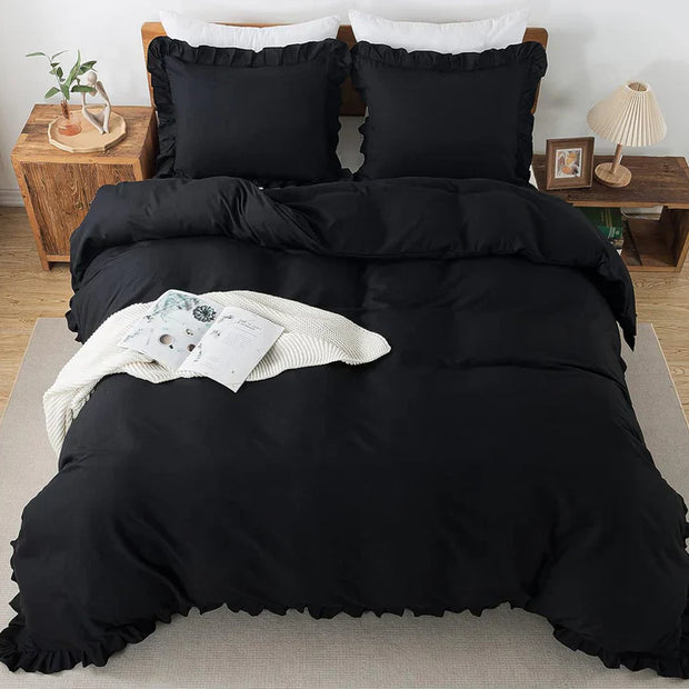 Ruffle Edge Duvet Set - 3 pcs - Black