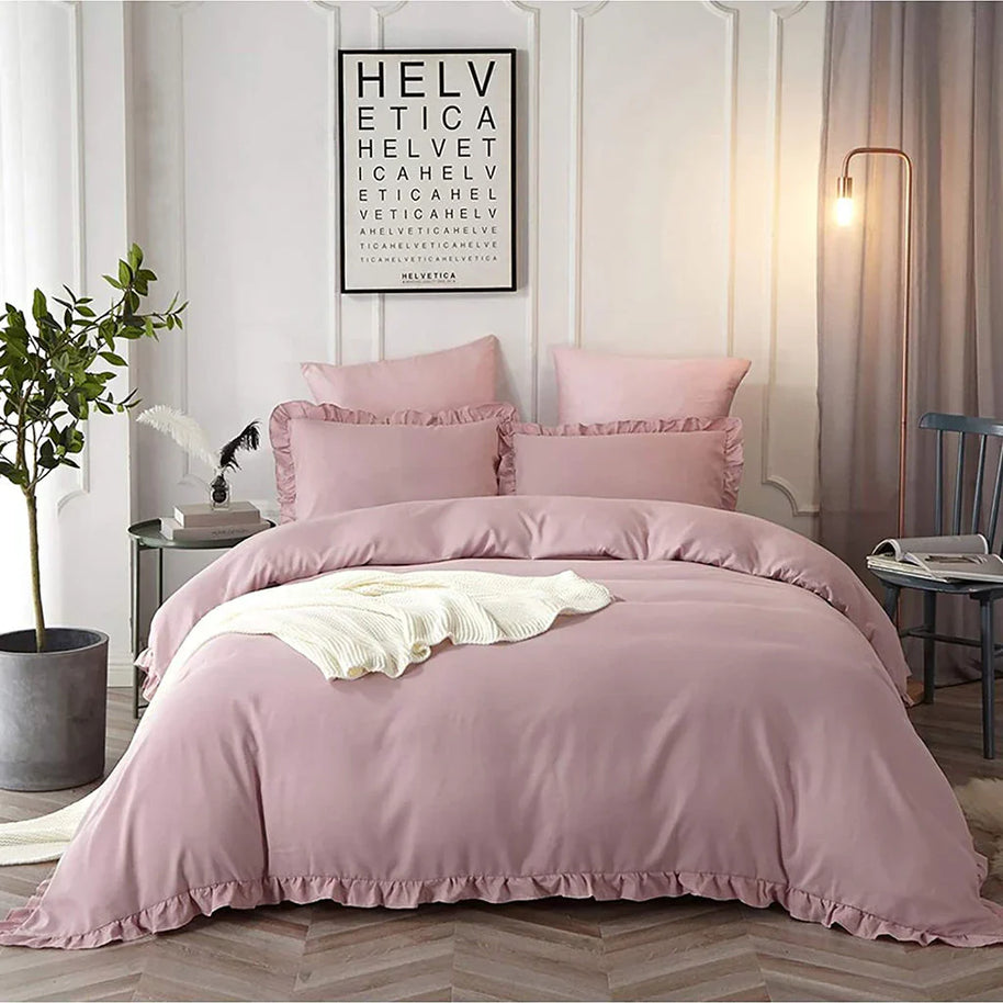 Ruffle Edge Duvet Set - 3 pcs - Blush Pink