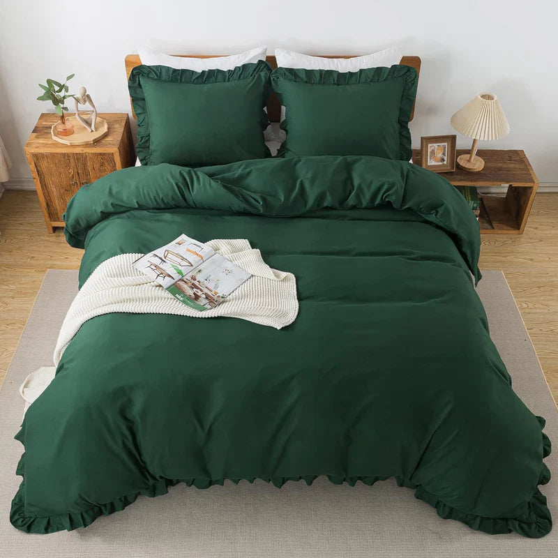 Ruffle Edge Duvet Set - 3 pcs - Green