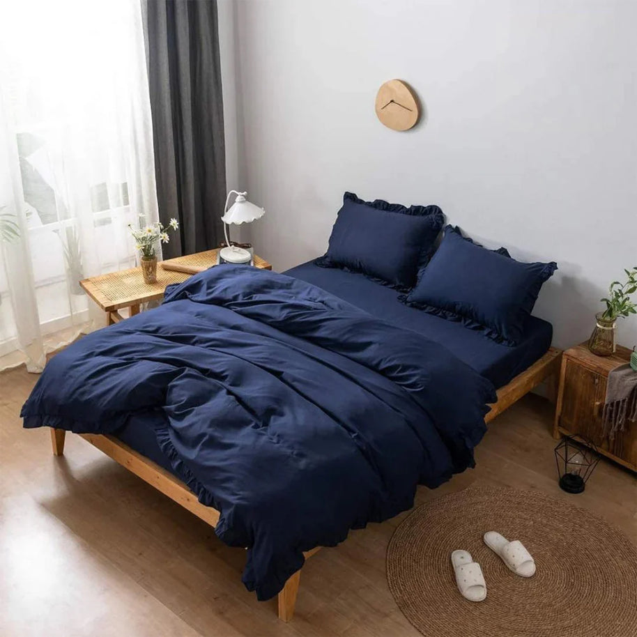 Ruffle Duvet Set - 4 pcs - Navy Blue
