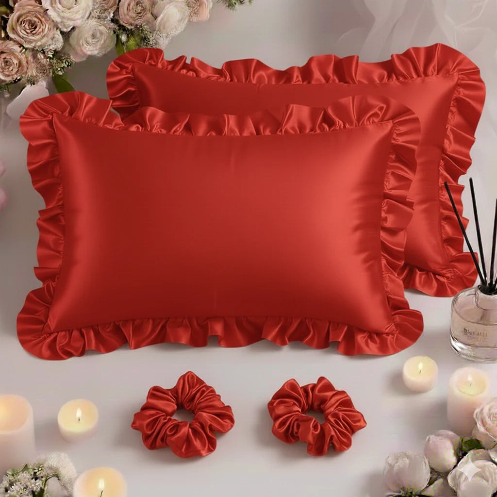 Sham Silk Pillow (Pack of 2) - Red / With Filling
