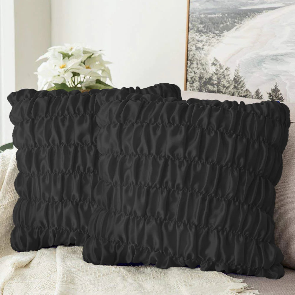 Soft Gather Cushion (Pair) - Black / Cover only